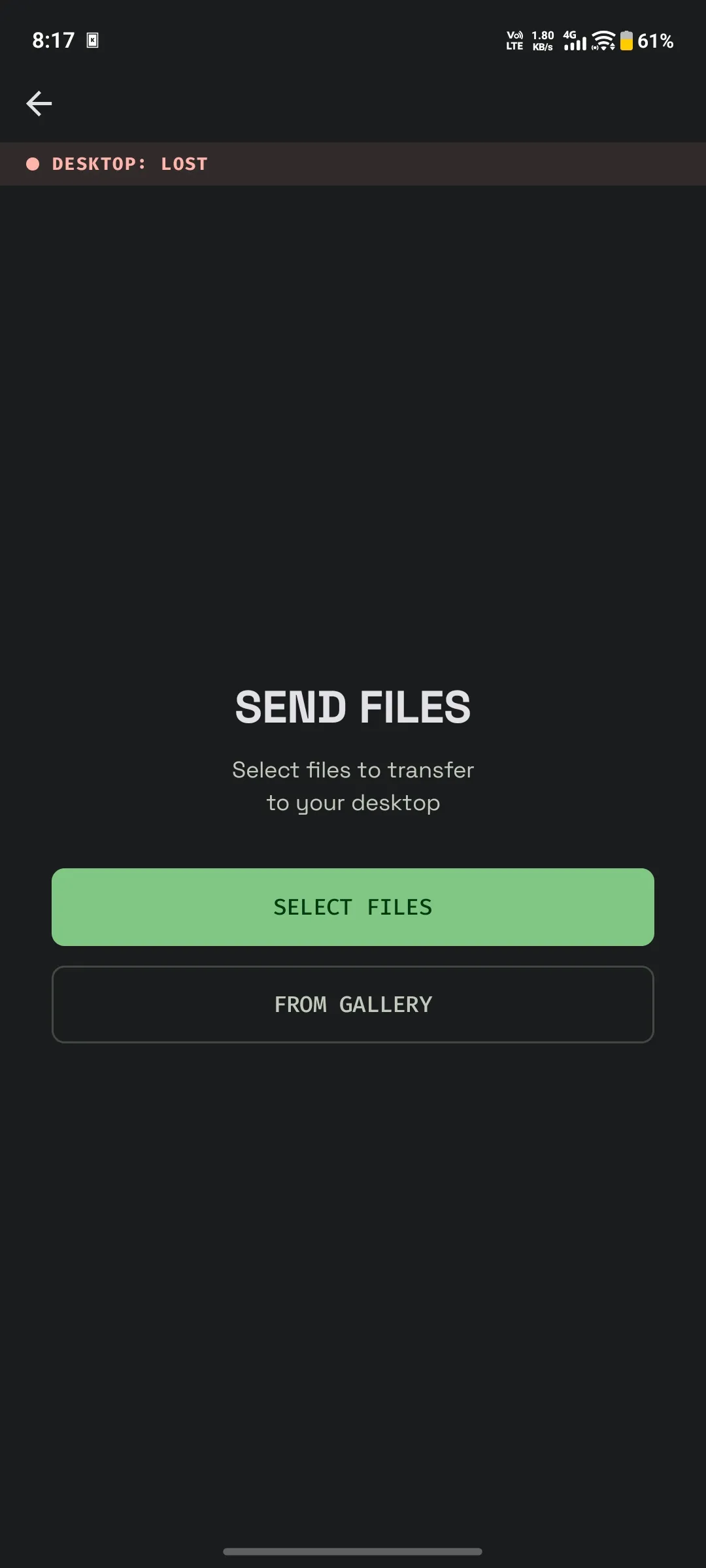 BeamSync Mobile upload screen showing file selection and transfer progress