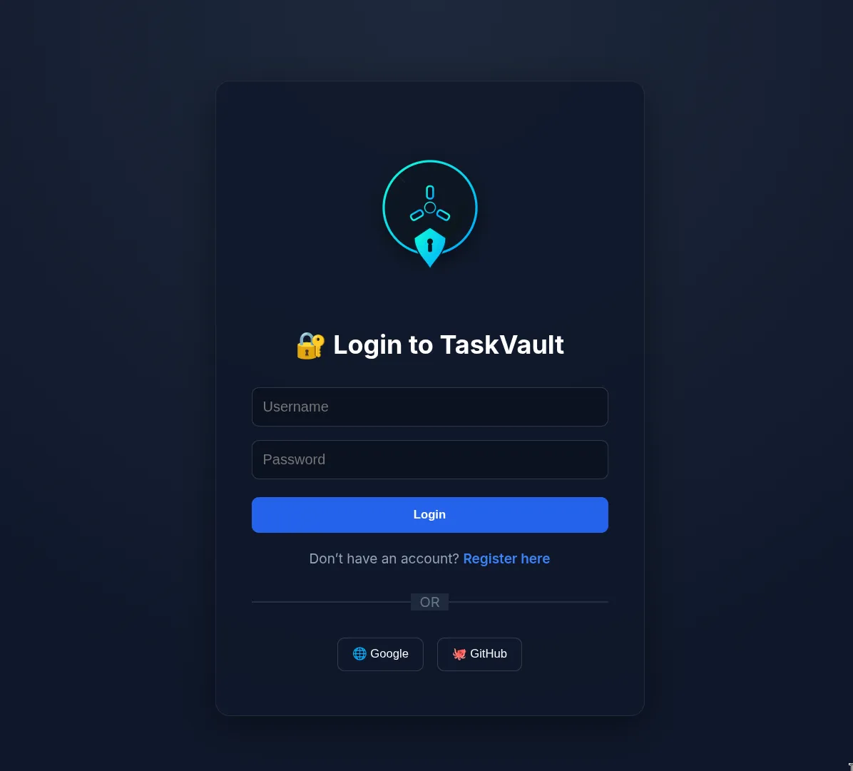TaskVault Lite login page with OAuth options